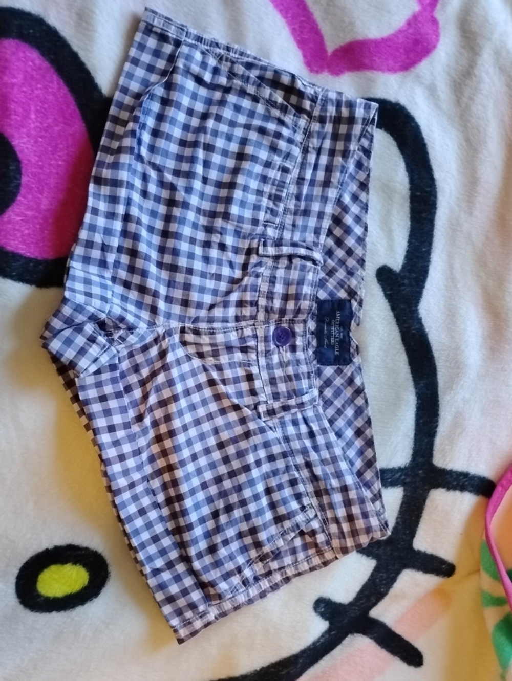 American Eagle Outfitters Blue and White Gingham Women's Jean Shorts